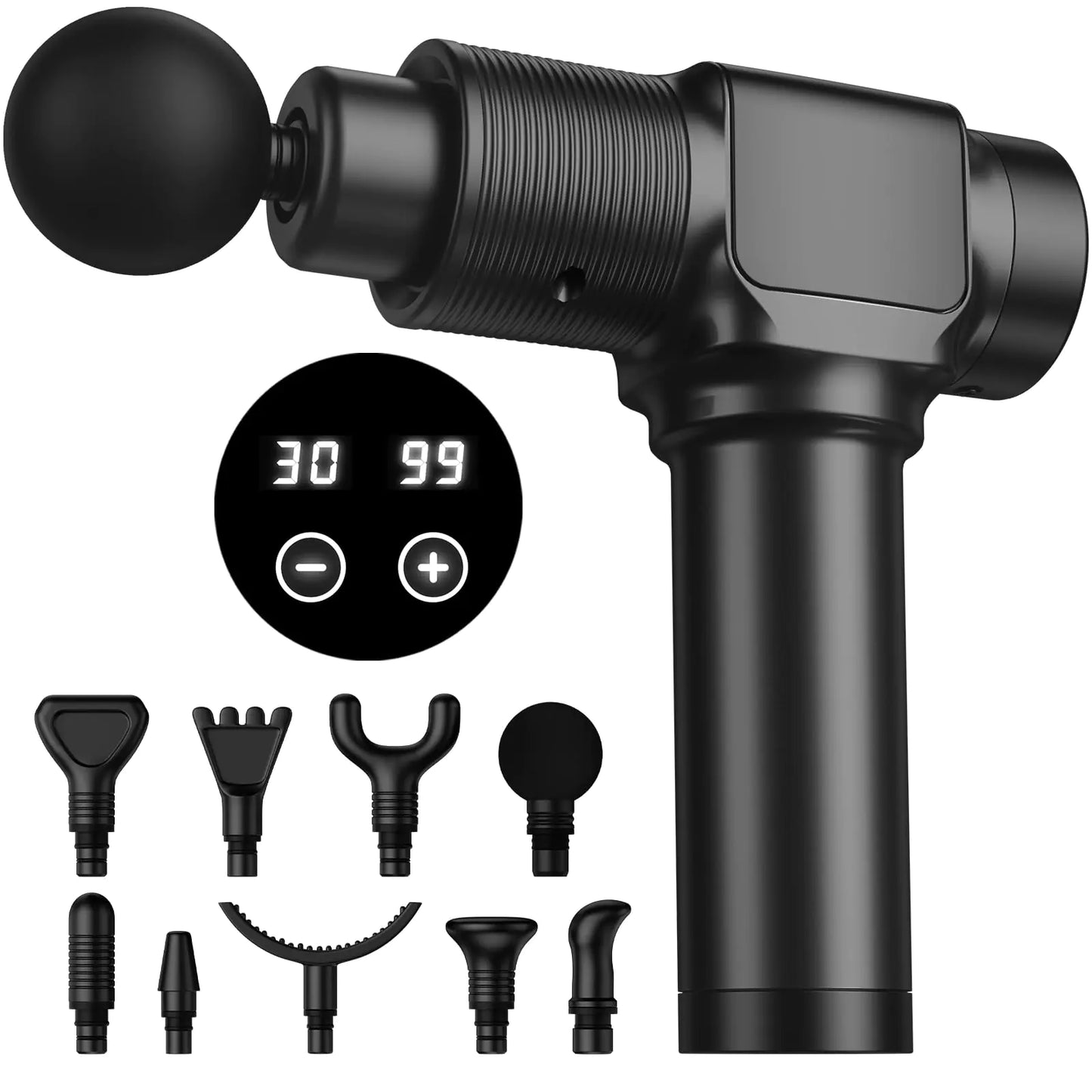 JQX Massage Gun Deep Tissue Massage Gun for Pain Relief with 30 Speed Levels and 9 Attachments Ultra Quiet Massager Gun Lightweight and Portable - Black